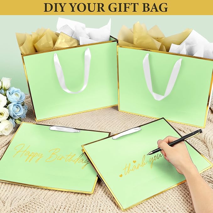 Addblu 12 Pack Light Green Large Gift Bags with Handles & 36 Tissue Papers | 11.8x10x4 Inches for Thank You, Weddings, Baby Showers, Birthdays, Christmas & Holidays - Image 5