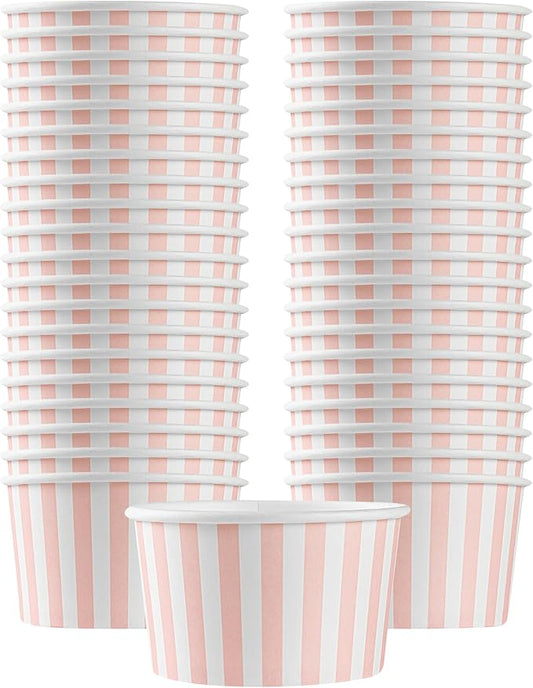 Restaurantware-Coppetta 12-Ounce Dessert Cups, 50 Disposable Ice Cream Cups - Lids Sold Separately, Sturdy, Pink And White Paper FroYo Bowls, For Hot And Cold Foods, Perfect For Gelato Or Mousse by Restaurantware