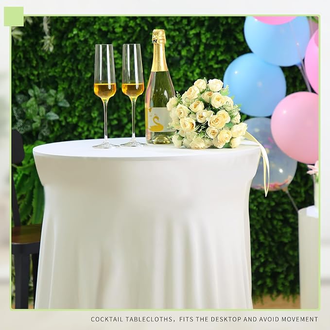 Tegeme 1 Pack Spandex Cocktail Table Cover Fitted with Skirt, Ivory | 32x43 Inch High Top Tables, Stretch Tablecloth for Weddings Parties Banquets, Fitted Covers Wrinkle Resistant Elegant Design - Image 7