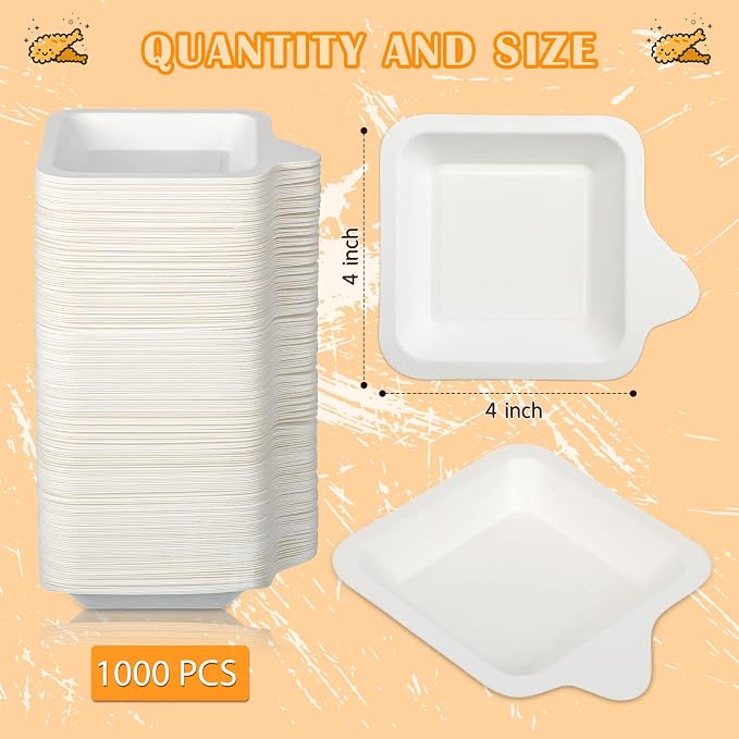 Remerry 600 Pcs Small Paper Plates Bulk for Dessert, 4.45 x 5.24 Inch | White Paper Disposable Plates Square Party Cake Snack Sugarcane Bagasse Fiber Wedding Birthday Dinner Graduation Pet Feeding - Image 2