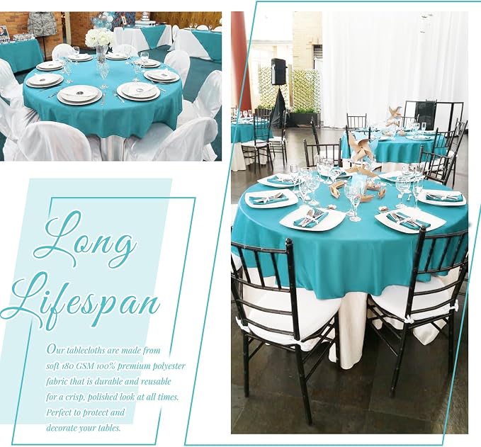 Showgeous 90 Inch Teal Round Tablecloths, Polyester Table Covers | 10 pack Tablecloths for Round Tables Washable polyester Table Cloth Decorative Fabric for Dining Wedding Party Banquet Buffet - Image 8