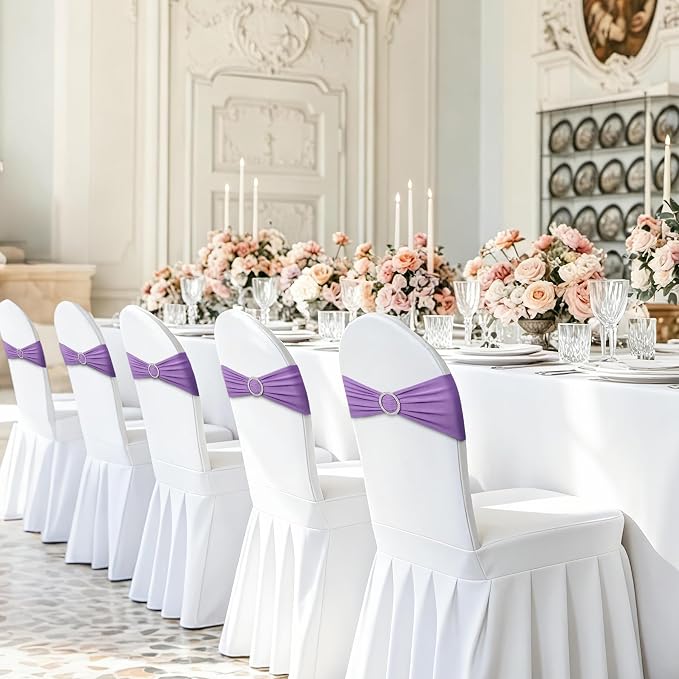 LEBENGURU Purple Stretch Chair Sashes 30pcs with Buckle Slider - Image 7