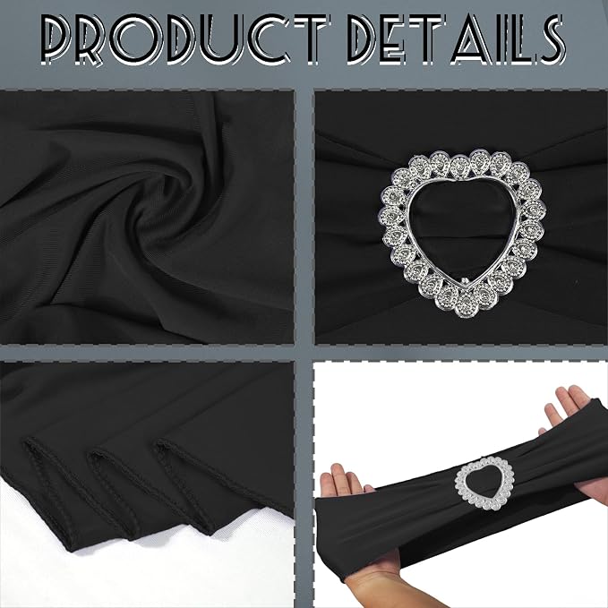 100PCS Spandex Stretch Black Chair Sashes Bows Universal Elastic Chair Cover Bands Ties with Buckle Slider for Wedding Party Birthday Reception Event Banquet Decoration(Black) - Image 3