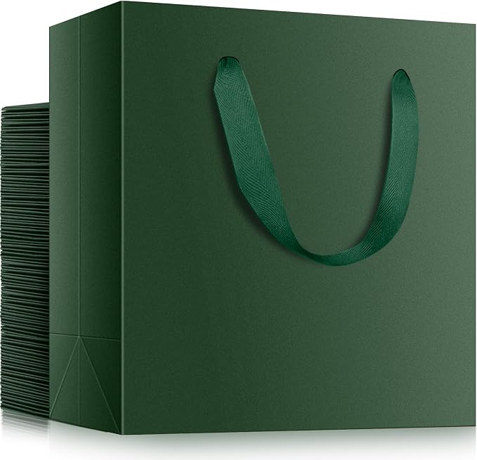 EUSOAR Paper Gift Bags with Handles, 50pcs 12.5"x4.5"x11" Green Kraft Gift Wrap Bags, Merchandise Retail Paper Shopping Wrapping Bags for Business, Craft Grocery, Boutique, Party Favor, Wedding by EUSOAR