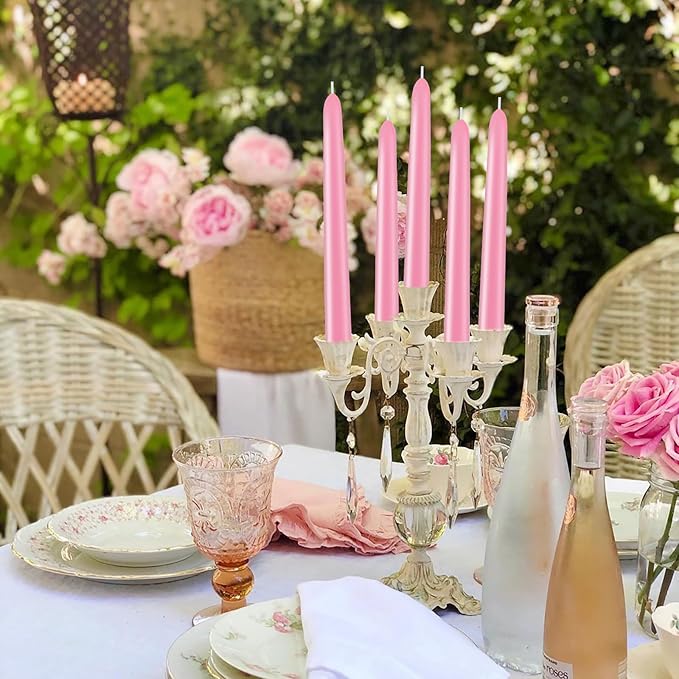 Pink 10-inch Set of 8 Cone-Shaped Candles, Perfect for Dinner - Smoke-Free and odorless Cone-Shaped Candles Burn for a Long time