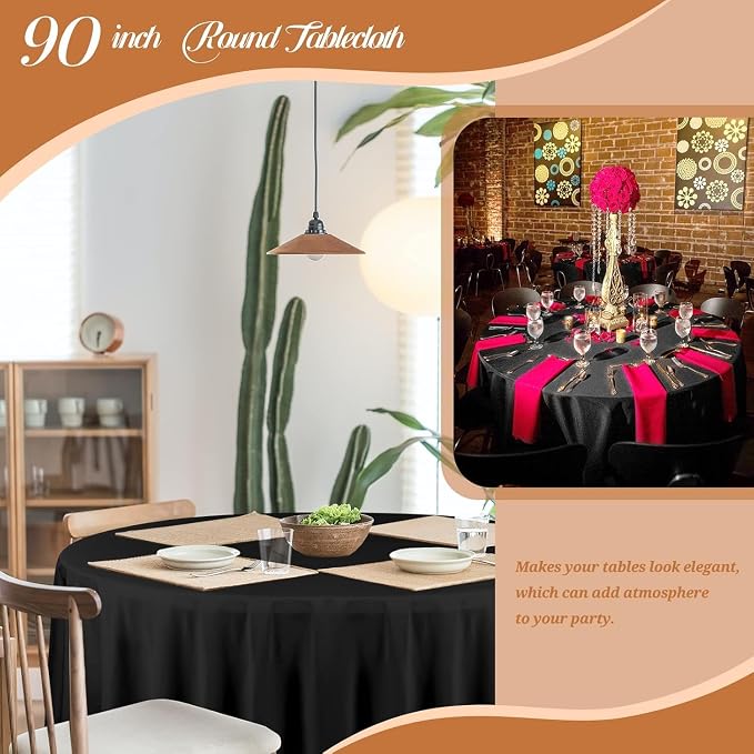 90 Inch Black Round Tablecloth, Premium Soft Touch Polyester Table Cloth, Wrinkle Free & Water Resistant Circular Table Cover for Weddings, Parties, Banquets and Everyday Dining - Image 5