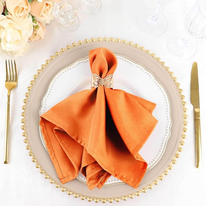 Efavormart Premium Cloth Napkins Set of 50, 17x17 Inch Orange Seamless Dinner Napkins, Washable Linen Table Napkin Cloth with Hemmed Edges for Weddings, Party and Banquet by efavormart