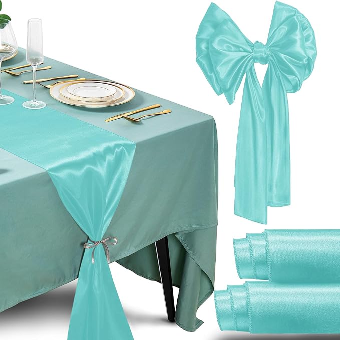 SI Pack of 50 Wedding 12 x 108 inch Satin Table Runner for Wedding, Decorations for Graduations, Engagements, Birthday Parties, Banquets, Runners fit Rectangle, Round Table - Aqua by Unknown