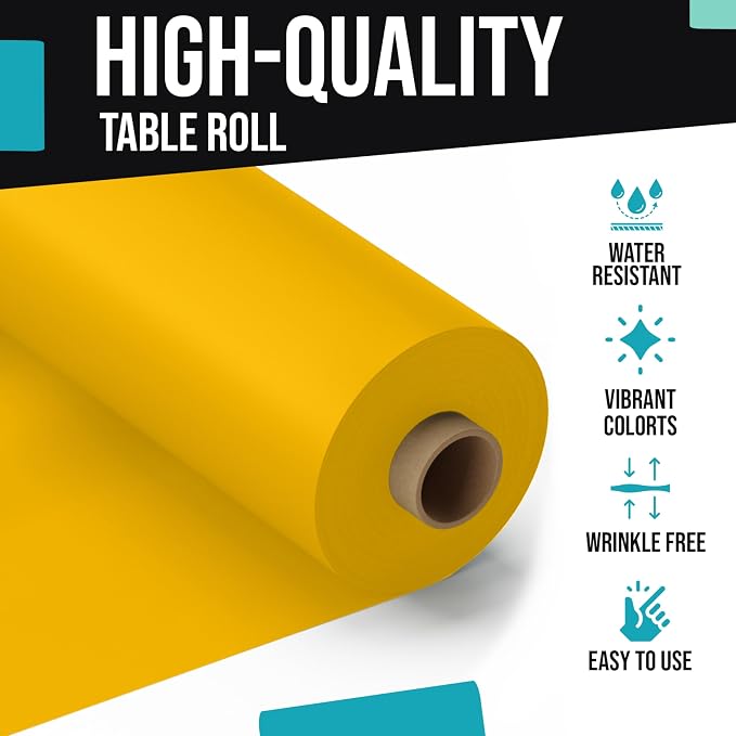 Exquisite Party Solids Yellow Plastic Table Cover Roll, Pack of 4-40" X 300' Table Cloth Plastic Cover Roll - Premium Quality Thick 0.5 MIL Banquet Rolls - Disposable Tablecloth Rolls - Image 4