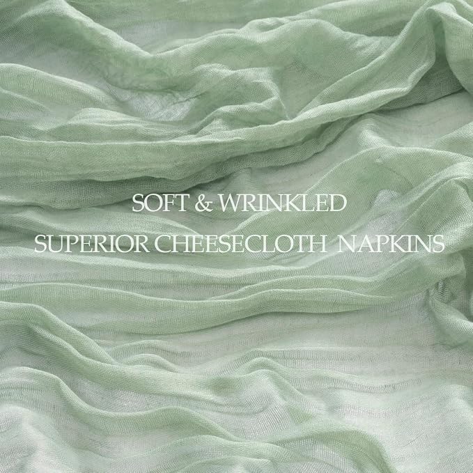 DeZerlor Sage Green Washable Cheesecloth Napkins Set of 50 for Party | Reusable Summer Cloth Napkins Bulk, for Wedding Bridal Baby Shower Dinner Cocktail Birthday Home, 21x21 Inches - Image 7