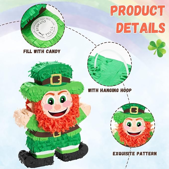 WERNNSAI St Patricks Day Piñata Game St.Patrick's Kids Piñata with Blindfold and Stick for St Patricks Party Decoration Green Shamrock Piñata Candy Holder Party Supplies Baby Shower School Activities