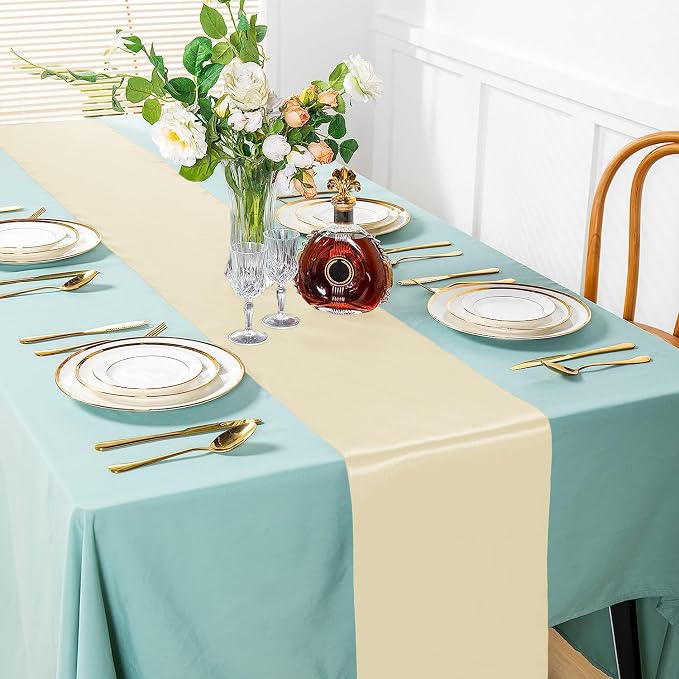 SI Pack of 30 Wedding 12 x 108 inch Satin Table Runner for Wedding, Decorations for Graduations, Engagements, Birthday Parties, Banquets, Runners fit Rectangle, Round Table - Cream - Image 2