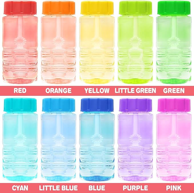 100 Pack 10 Neon Colors Bubble Bottles with Wand Attached to the Cap, Summer Bubble Solution Bulk Toy, Birthday Decor Gift Box, Party Favor Supplies for Kid, Carnival, Goody Bag Stuffer, Pinata Filler