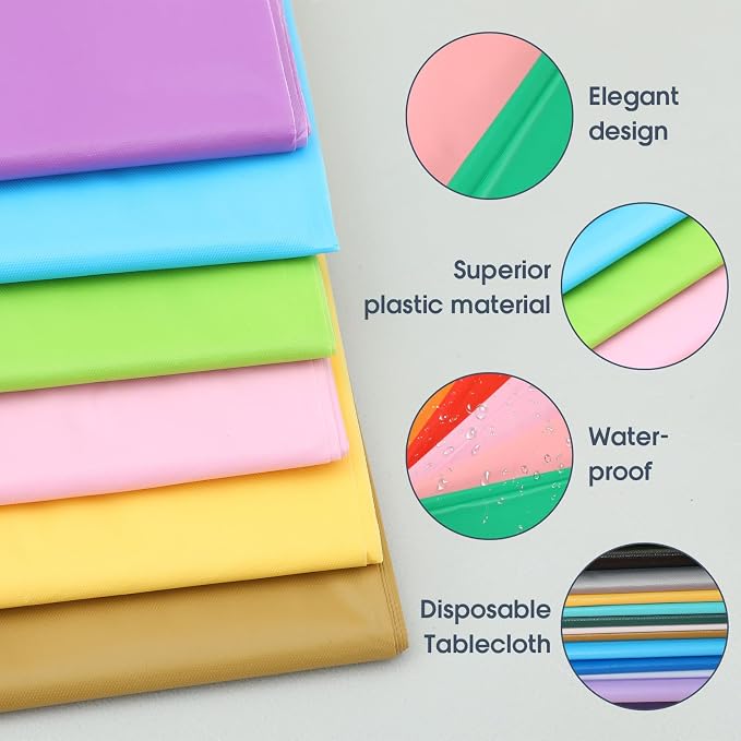 Preboun 40 Pcs Disposable Plastic Tablecloth Bulk 54x108 Inch 20 Colors | Bulk Pack for Parties, Rectangle Plastic Table Covers, Colorful Disposable for Birthday Wedding Graduation Theme Decor - Image 5