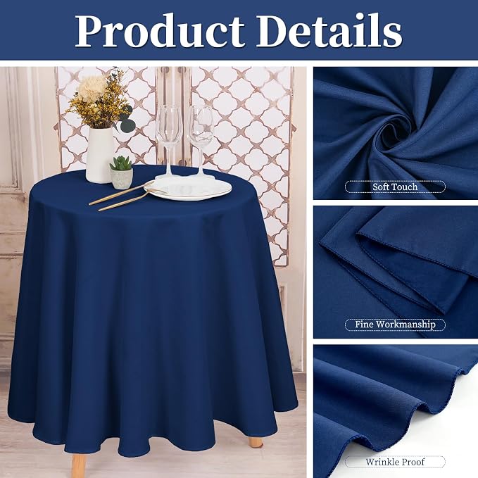 12 Pack Navy Blue Round Tablecloths, 70 Inch Polyester Table Cloth - Image 2