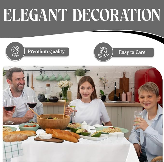 Majestic Giftware Linen Look Polyester Tablecloths for Rectangle Tables | (70/180) - TC1553 White with Gold Trim Design Etched at Seam Table Cover | Decorative Washable Tablecloth for Kitchen & Dining - Image 3