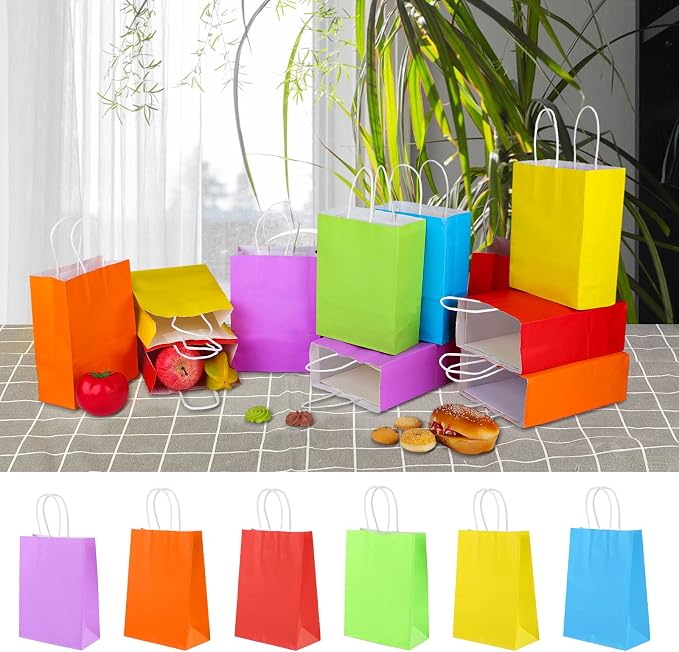 XPCARE 100Pcs Paper Gift Bags 6.3x3.15x8.66'' Kraft Paper Party Favor Bags | Bulk Rainbow Goodie Bags Small Gift Bags with Handles for Kids Birthday Baby Shower Crafts Wedding Party Supplies - Image 4