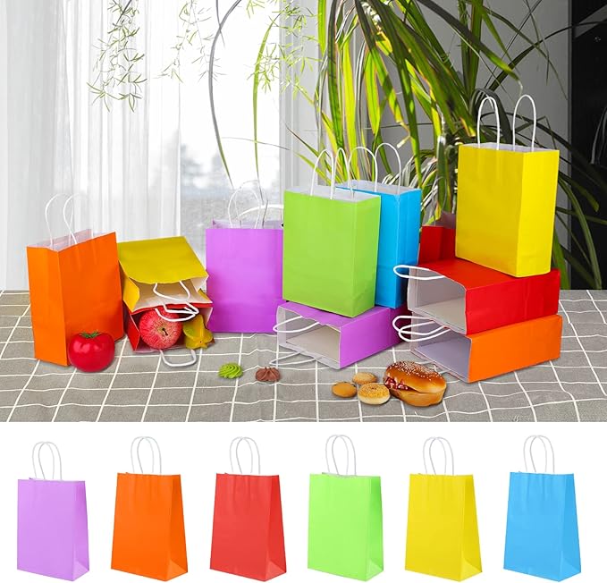 XPCARE 200Pcs Paper Gift Bags 6.3x3.15x8.66'' Kraft Paper Party Favor Bags | Bulk Rainbow Goodie Bags Small Gift Bags with Handles for Kids Birthday Baby Shower Crafts Wedding Party Supplies - Image 7