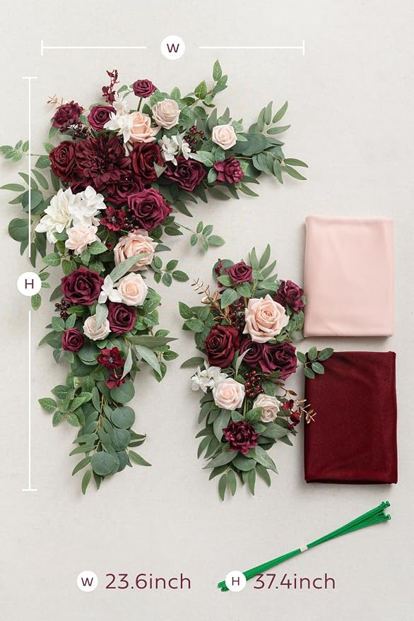 Ling's moment Red Pink Blush Artificial Wedding Arch Flowers Kit Pack of 4, 2pcs Hanging Flower Arrangement 2pcs Chiffon Drapes Ceremony Reception Fake Rose Arbor Backdrop Floral Party Outdoor Decor | Pack of 4, 2pcs Hanging Flower Arrangement, 2pcs Ch... - Image 7