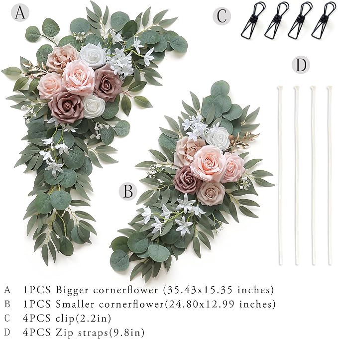 Olalaka Artificial Dusty Rose Flowers Swag Set of 2 for Wedding Welcome Signs Floral Decorations, Wedding Arch Flowers for Wedding Ceremony - Image 2