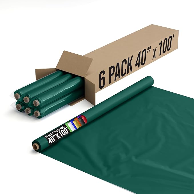 Exquisite Party Solids Dark Green Plastic Table Cover Roll Pack of 6, 40" X 100' Table Cloth Plastic Cover Roll - Premium Quality Thick 0.5 MIL Banquet Rolls - Disposable Tablecloth Rolls by Exquisite