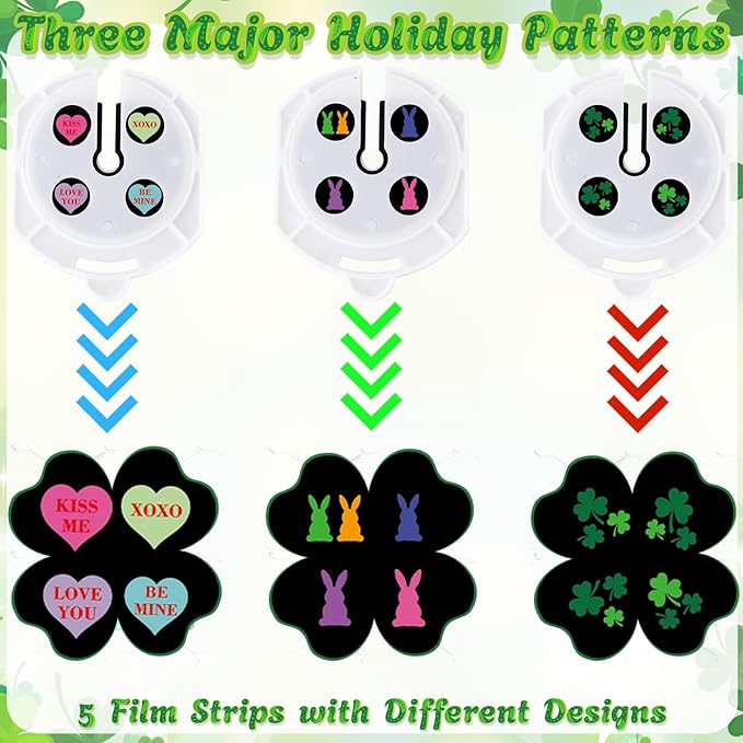 Retisee St. Patrick's Day Flameless Candles Projector Light with Remote and Timer Green Shamrock Battery Operated LED Candles Easter Bunny Night Light 5 Film Slides for Holiday Table Decor