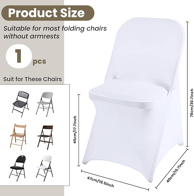 White Folding Chair Covers 1PCS Spandex Stretch Slipcovers | Universal Fitted Chair Cover Protector,Stretch Chair Covers for Wedding,Party, Banquet, Holidays, Celebration - Image 5