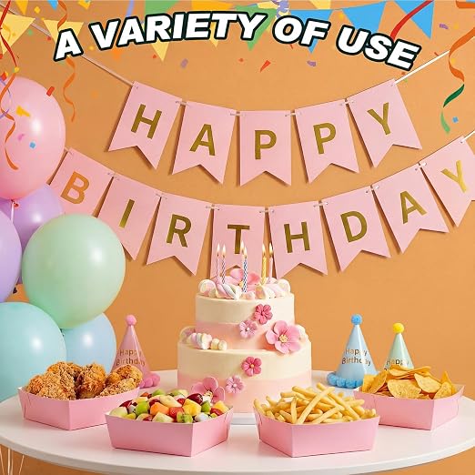 Uiifan 50 Pcs 5 lb Extra Large Paper Food Trays Disposable Food Boat Nacho Plate Serving Snack Trays Grease Resistant Self-assembly for Back to School Party Birthday Wedding Supply (Light Pink) - Image 6