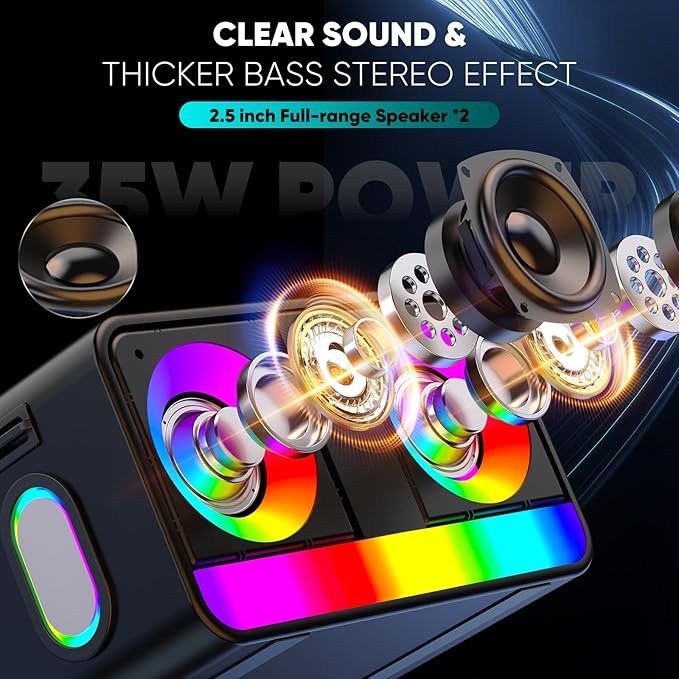 Karaoke Machine, Real 35W Portable Speaker,8H Long Time, 2 Rechargeable Wireless Microphones,LED,Karaoke Machine for Adults & Kids,BT/FM/USB/TF/AUX,for Home Party/Outdoors(CHJ171-Black)