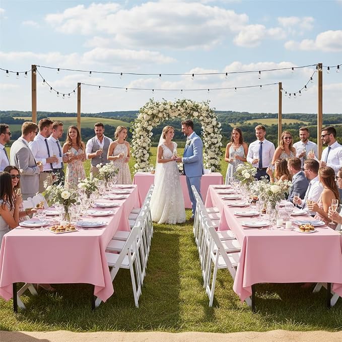sancua Pink Tablecloths Rectangle, 6 Pack Table Cloth for 8 Foot Tables | 60x120 Inch, Washable Polyester Fabric Reusable Rectangular Covers for Christmas Wedding Party, Birthday, Banquet Reception - Image 4