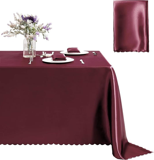 1 Pack Rectangle Satin Tablecloth 60 x 102 Inches Table Cover, Bright Overlay Table Cloth Silky Smooth Fabric Tablecloth Table Decor for Wedding Banquet Table Decoration, Burgundy