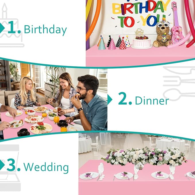 54 Inch x 300 Feet Pink Plastic Tablecloth Roll Disposable Table Cloth with Cutter Box Plastic Table Cover for Party - Image 6