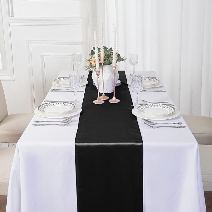 12Pack Table Runner 12 x 108 Inches Satin Silk Table Runner for Wedding, Birthday Party, Banquets, Graduations Decoration, fit Rectange and Round Table-Black - Image 7