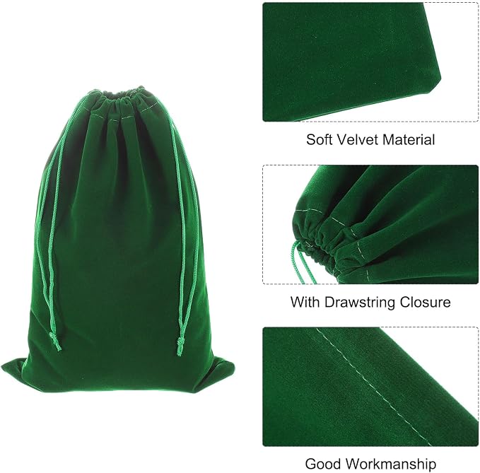 uxcell 20 Pcs Velvet Drawstring Bag, 8 x 12 Inch Jewelry Velvet Pouches Gift Bags for Wedding Party Favor Candy Jewelry Packaging Organizing Storage, Dark Green - Image 3