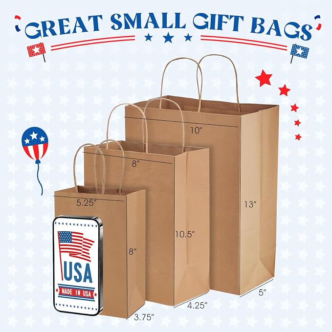 MESHA Kraft Paper Bags 5.25X3.75X8 Inch Brown Small Gift Bags with Handles Bulk,300 Pack for Small Business,Birthday Wedding Party Favor, Paper Shopping - Image 2