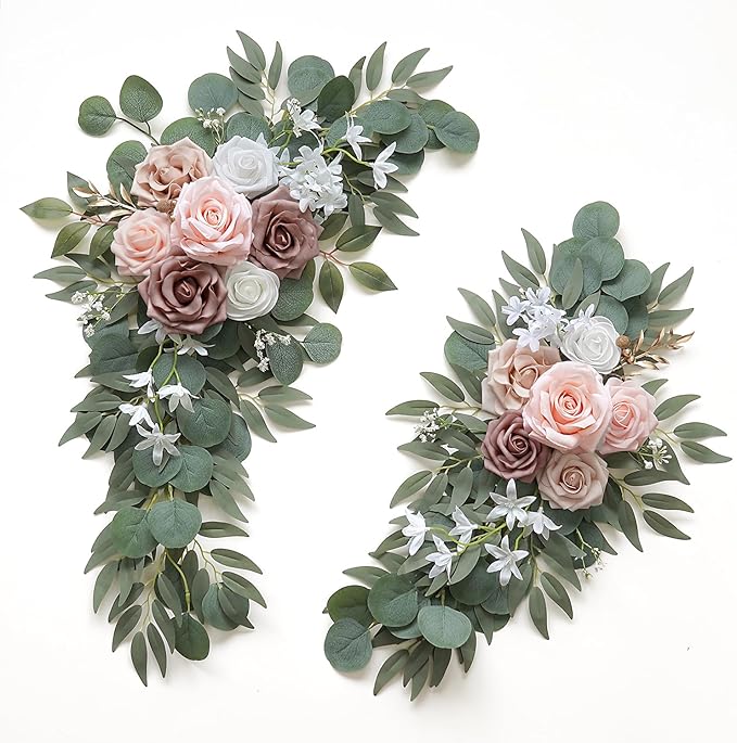 Olalaka Artificial Dusty Rose Flowers Swag Set of 2 for Wedding Welcome Signs Floral Decorations, Wedding Arch Flowers for Wedding Ceremony by Love%C2%A0Every%C2%A0Bit%C2%A0of%C2%A0Life