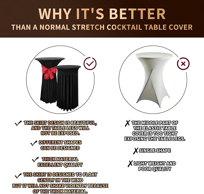 6 Packs Cocktail Table Covers Black Cocktail Table Cloth 32"x 43" Spandex Stretch Small Round Tablecloth for 32in Table with Wavy Drapes Fitted High Top Table Cloth for Party Wedding Banquet Bar Table - Image 4