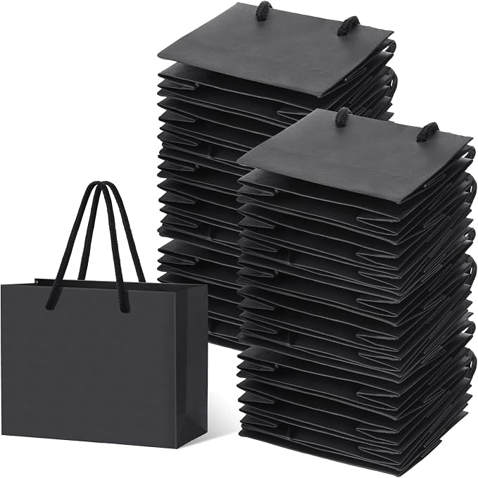 Honoson 100 Pcs Thicken Black Mini Gift Bags with Handles Gift Card Bags | 4.7 x 3.9 x 2.4 Inch, Small Paper Goodie Shopping Bags for Small Business, Party Wedding Gift Wrap Christmas by Colarr