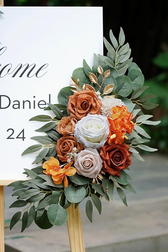 Olalaka Artificial Flower Swag Set of 2 for Wedding Welcome Signs Floral Decorations, Burnt Orange Wedding Arch Flowers for Wedding Ceremony - Image 5