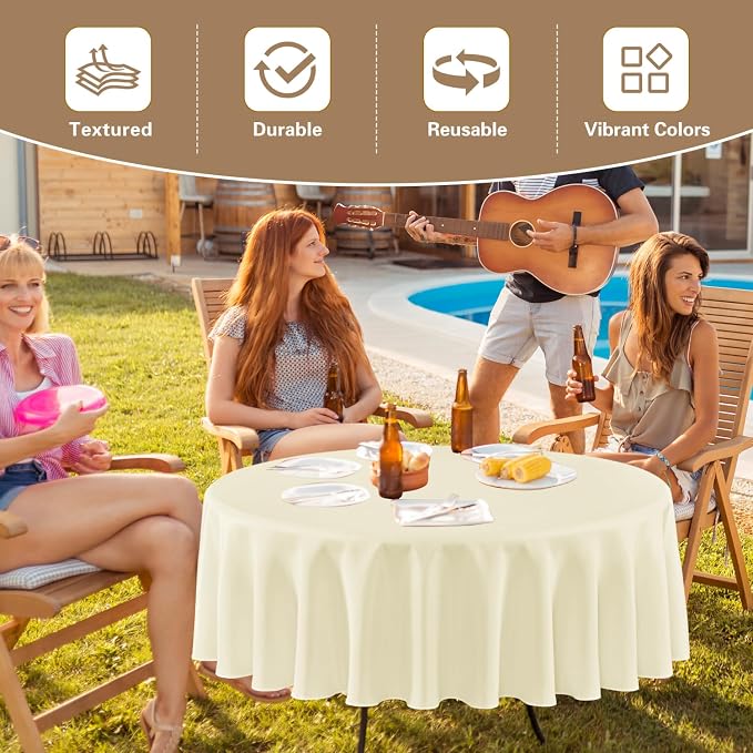 sancua Beige Round Tablecloth 90 Inch Fit 30-72 Inch Tables, 8 Pack | Circle Polyester Fabric Table cloth for Wedding Party Reception Banquet Birthday, Washable Formal Covers - Image 4
