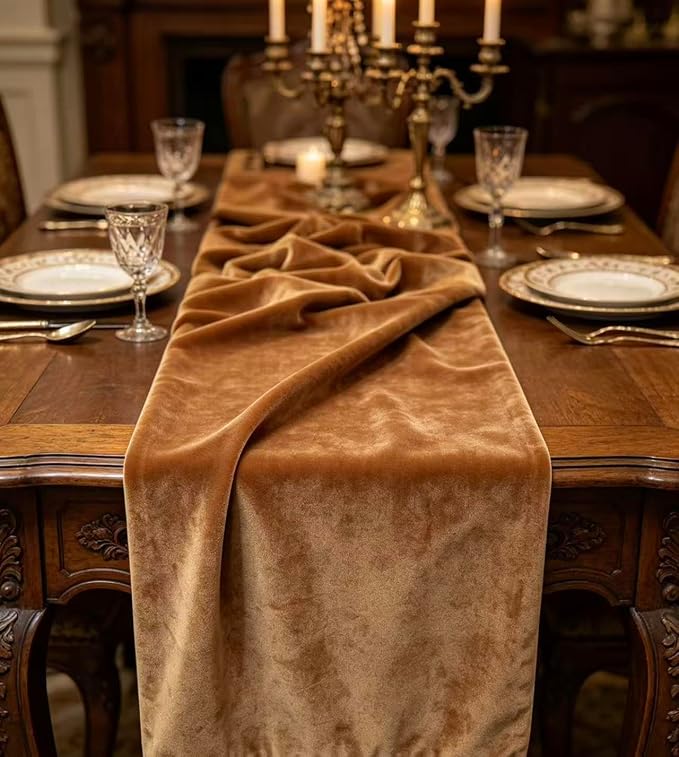 Velvet Table Runner, 10ft Luxurious Wedding Reception Decorations Soft Velvet Fabric Table Linen Overlay for Party (20 x 120 inch, Gold) - Image 2