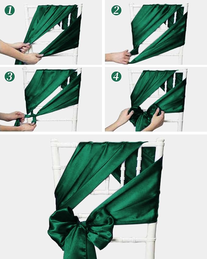YMHPRIDE 60 PCS Emerald Green Satin Chair Sashes,Ties Bows Designed Chair Sashes for Wedding Party Baby Shower Banquet Restaurant Hotel Folding Chairs Decoration(Emerald Green,7x78 inch) - Image 6