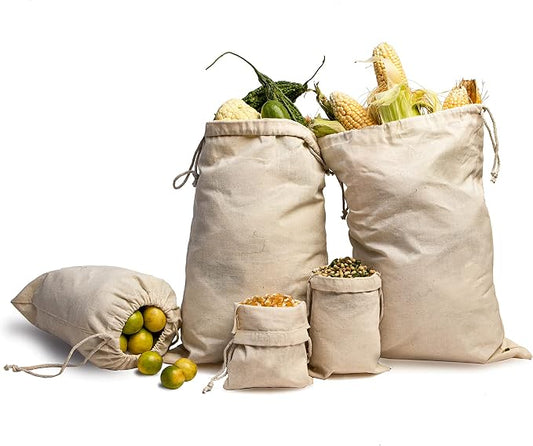 Cotton Drawstring Bags - Reusable Produce Bags – Multipurpose Muslin bags by EcoGreenTextiles