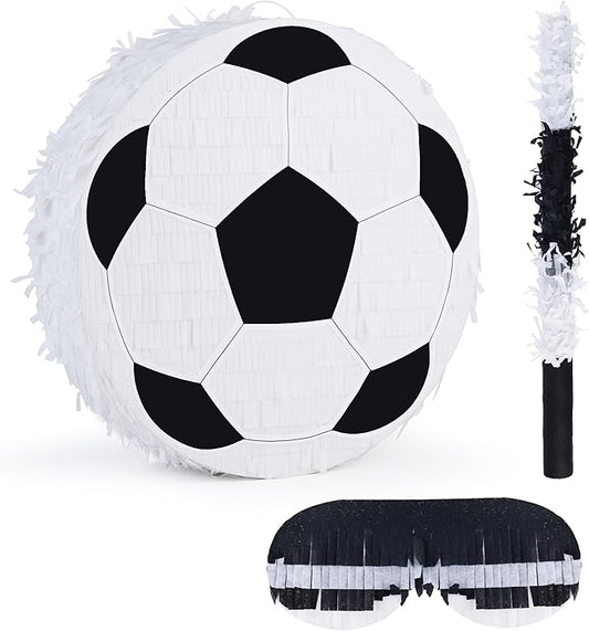Pinata Bundle with a Blindfold and Bat (13"x13"x4"), Soccer Ball Pinata for Birthday Party Boys, Perfect for Birthday Party, Sport Theme Party, Decoration