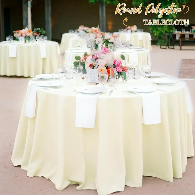 12 Packs 120 Inch Beige Round Polyester Tablecloths | Table Cover for Round Tables, Stain and Wrinkle Resistant Washable Table Cloth, Perfect for Wedding Banquet Parties - Image 5