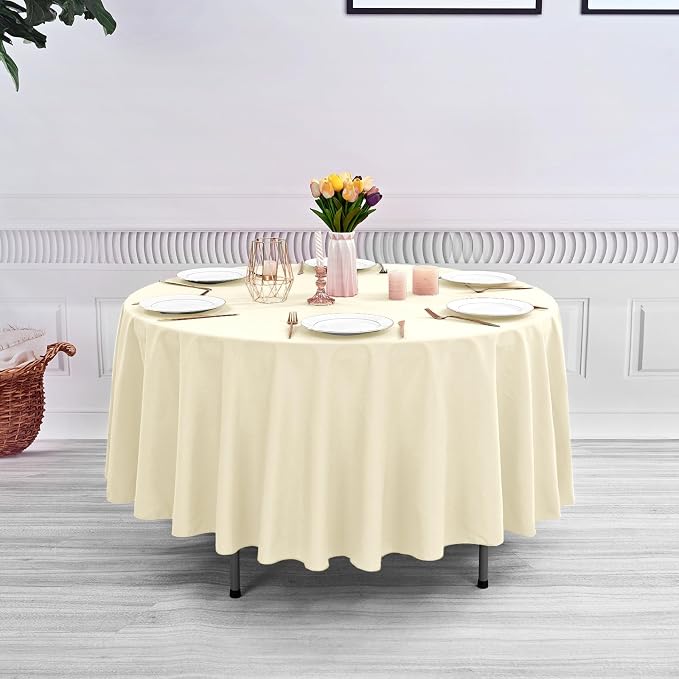 YMHPRIDE 6 Pack Beige Tablecloths - 120 Inch Polyester Round Table Covers, Washable Fabric for Wedding, Party, Dining, Banquet - Image 5