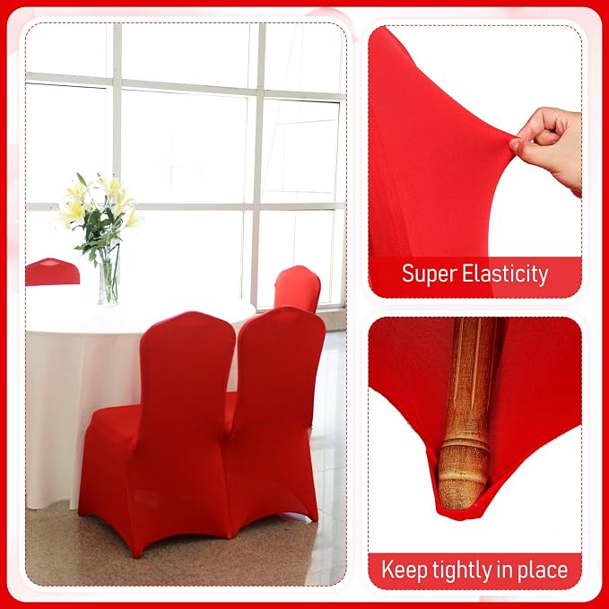 Moukeren 30 Pcs Wedding Chair Covers Spandex Folding Chair Covers Stretch Universal Polyester Fitted Seat Slipcovers for Wedding, Banquet, Celebration, Holidays, Dining Room, Living Room (Red) - Image 4