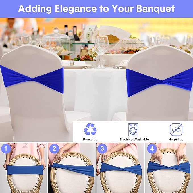 VDS Pack of 25 PCS | Dusty Pink | Spandex Chair Sashes Bows Without Buckle | Stretch Elastic Banquet Universal Folding Chair Band Tie with for Wedding Party Conference Celebration Event Decoration - Image 8