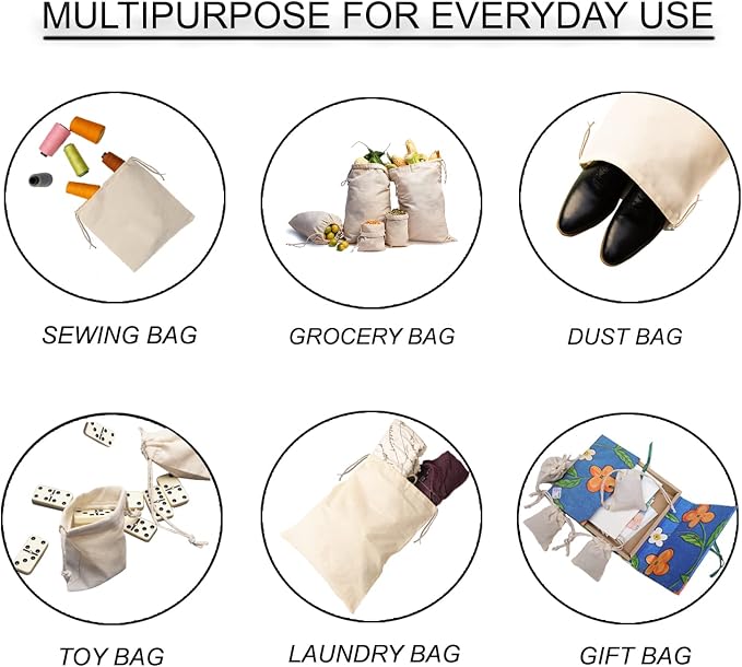 5x8 inches Natural Cotton Double Drawstring Reusable Produce Muslin Bags – Multipurpose Drawstring Storage Pouch for Everyday Use (Pack Of 100) - Image 5