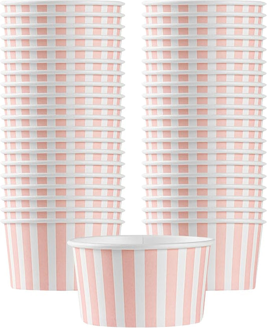 Restaurantware Coppetta 8-Ounce Dessert Cups, 50 Disposable Ice Cream Cups - Lids Sold Separately, Sturdy, Pink And White Paper FroYo Bowls, For Hot And Cold Foods, Perfect For Gelato Or Mousse by Restaurantware